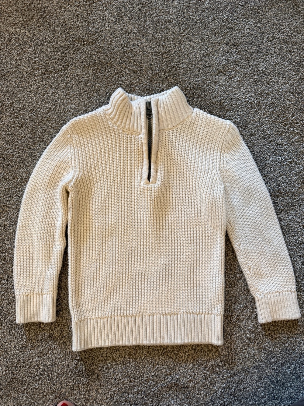 Toddler Boy’s Cream Half-Zip Ribbed Knit Sweater